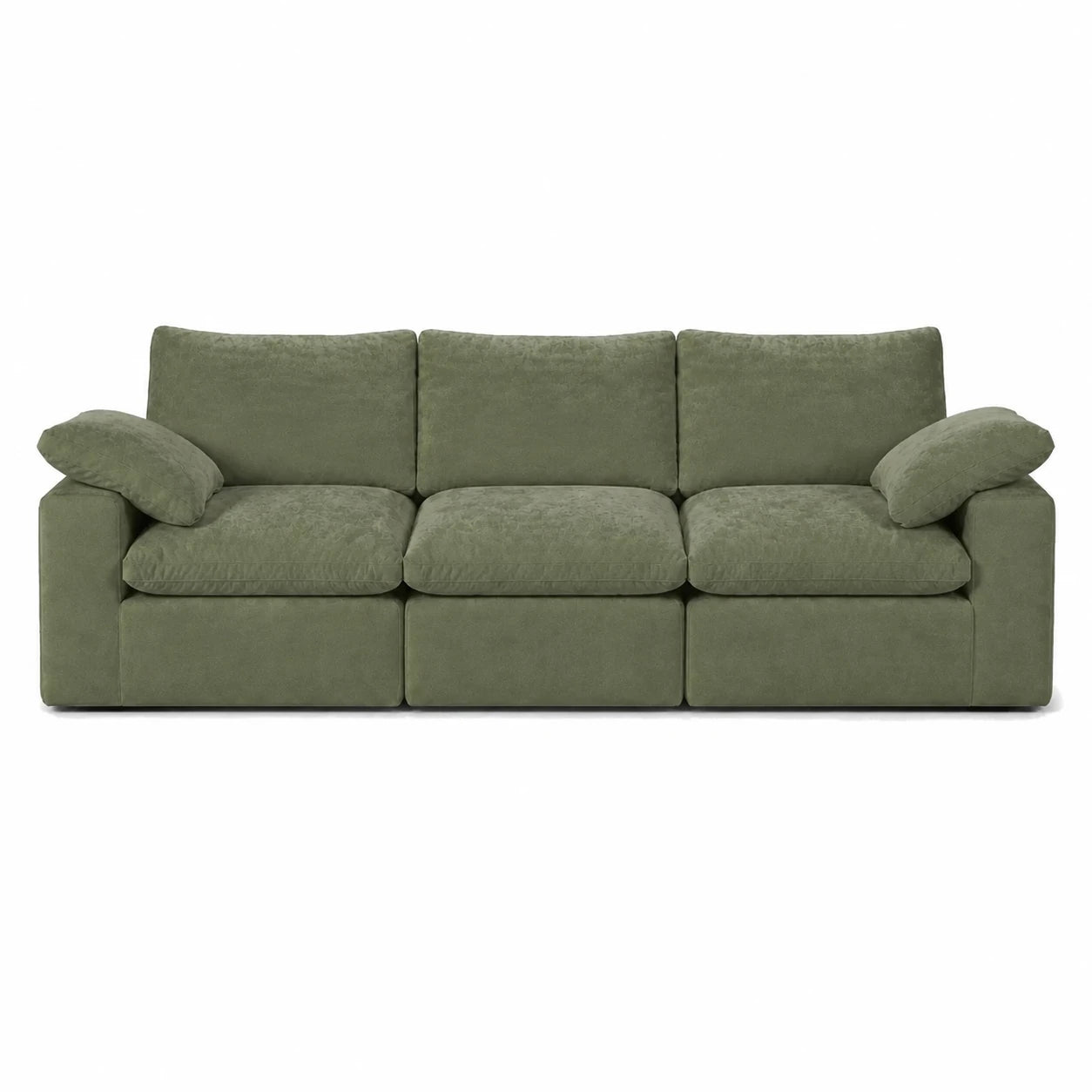 #VertKaki Canapé nuage Nimbus 3 places vert kaki, vue de face, assise profonde et garnissage moelleux