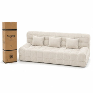 #BlancCrème Canapé Waffle matelassé 3 places blanc crème, livré compressé dans un seul carton de 45 x 45 x 112 cm