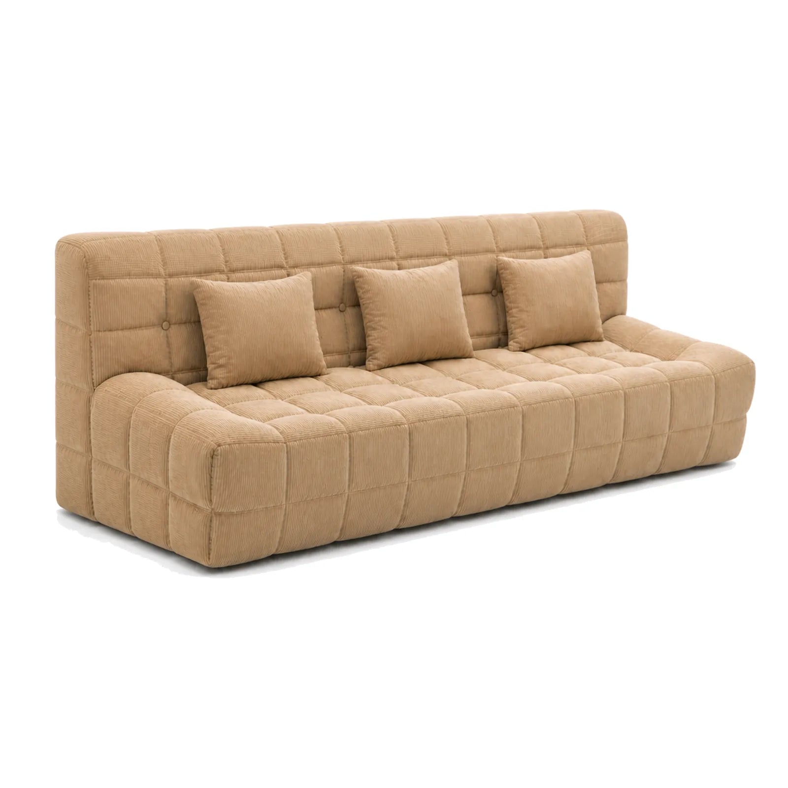 #MarronSable Canapé Waffle matelassé 3 places marron sable, vue de trois quarts gauche