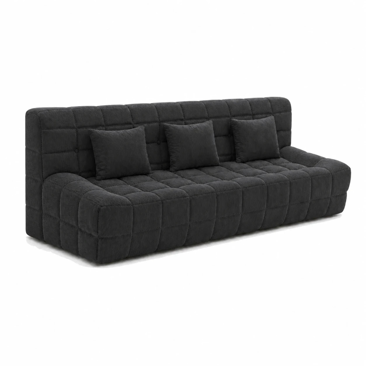 #Noir Canapé Waffle matelassé 3 places noir, vue de trois quarts gauche