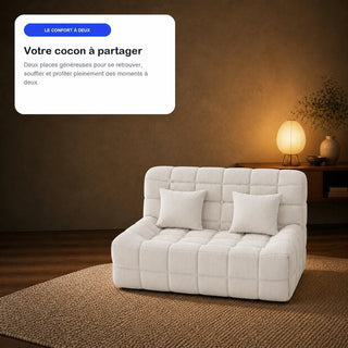 #BlancCrème Canapé Waffle Classic matelassé 2 places blanc crème, en situation, ambiance détente