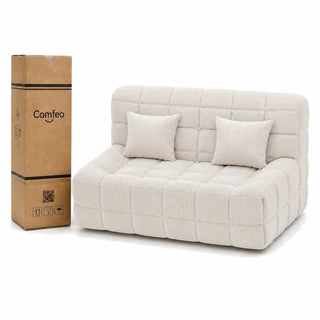 #BlancCrème Canapé Waffle Classic matelassé 2 places blanc crème, livré compressé dans un seul carton de 40 x 40 x 112 cm
