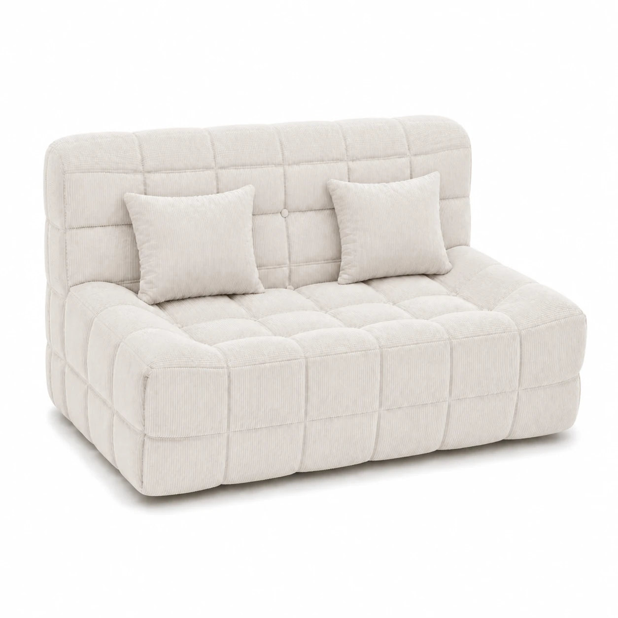 #BlancCrème Canapé Waffle Classic matelassé 2 places blanc crème, vue de trois quarts gauche