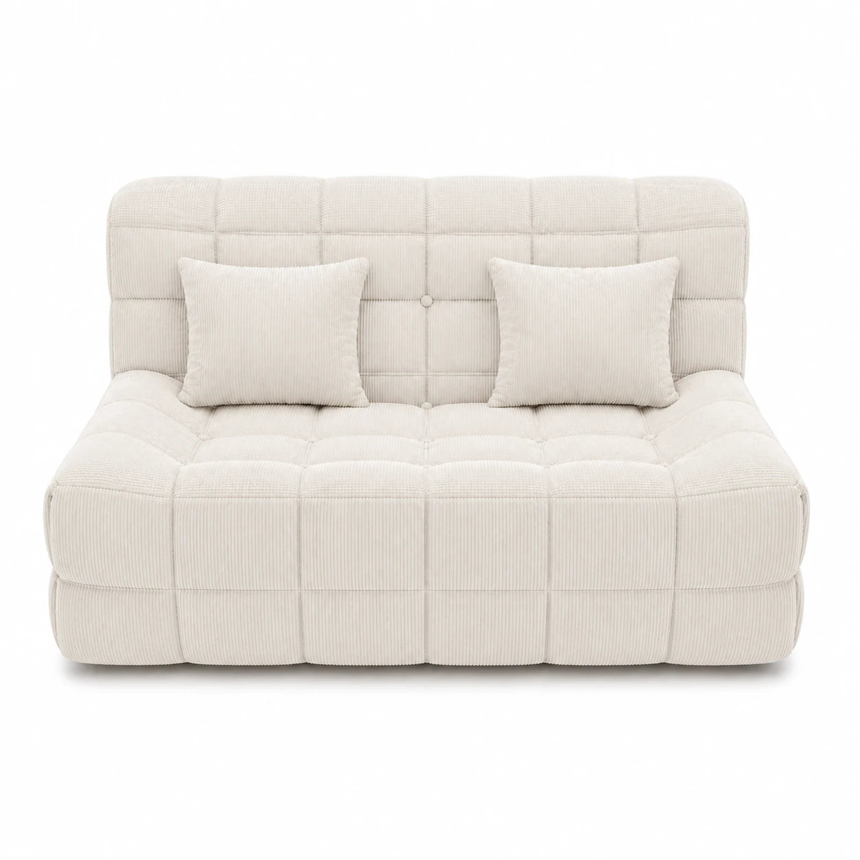 #BlancCrème Canapé Waffle Classic matelassé 2 places blanc crème, vue de face, assise basse et matelassage en damier