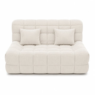 #BlancCrème Canapé Waffle Classic matelassé 2 places blanc crème, vue de face, assise basse et matelassage en damier