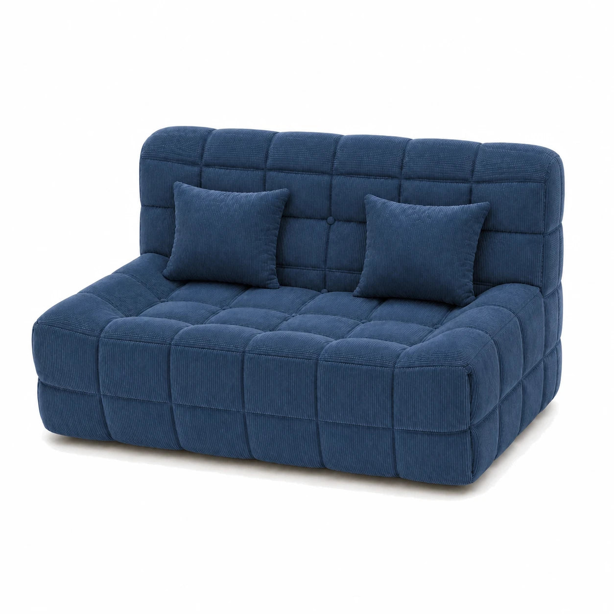 #BleuDenim Canapé Waffle Classic matelassé 2 places bleu denim, vue de trois quarts droite