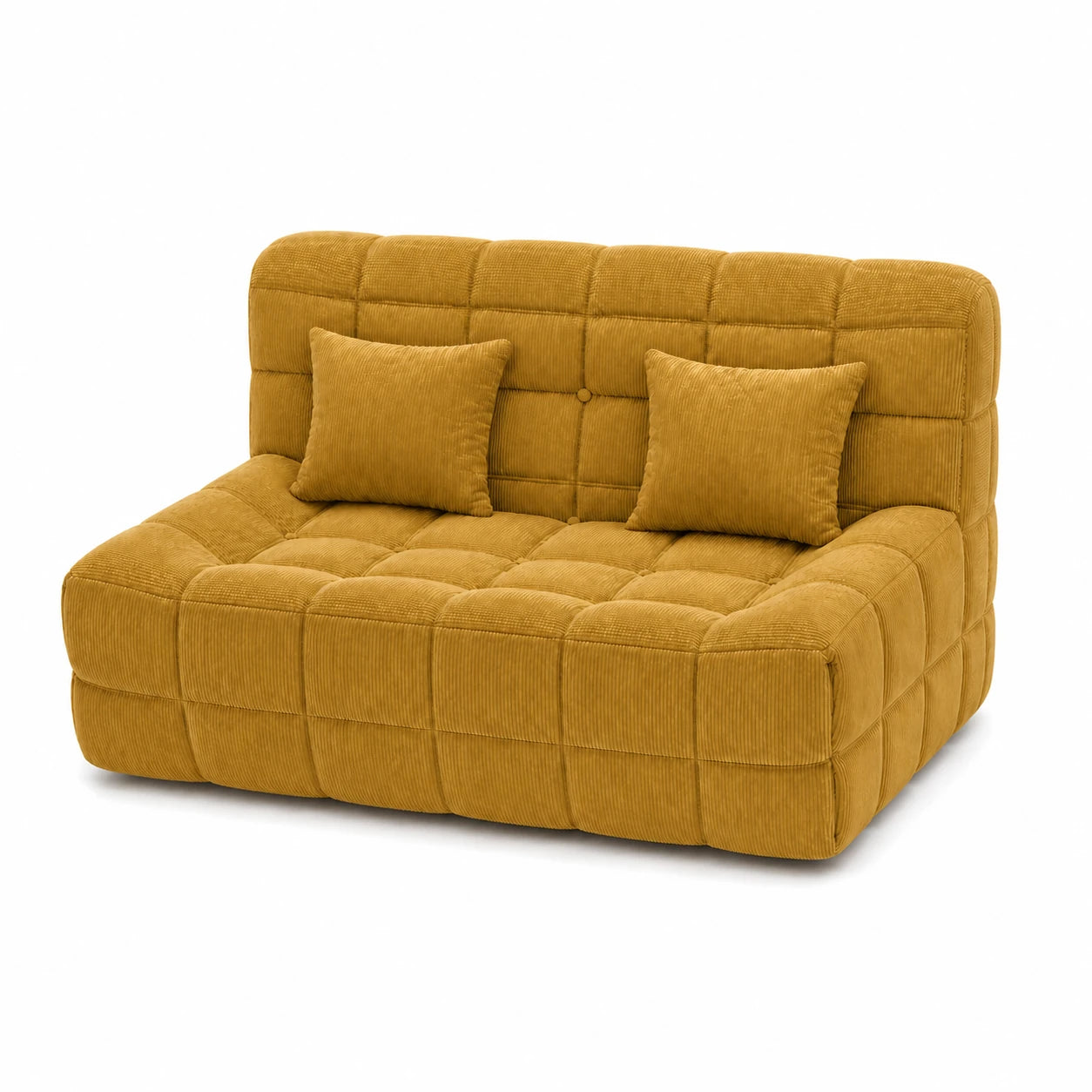 #JauneMoutarde Canapé Waffle Classic matelassé 2 places jaune moutarde, vue de trois quarts droite