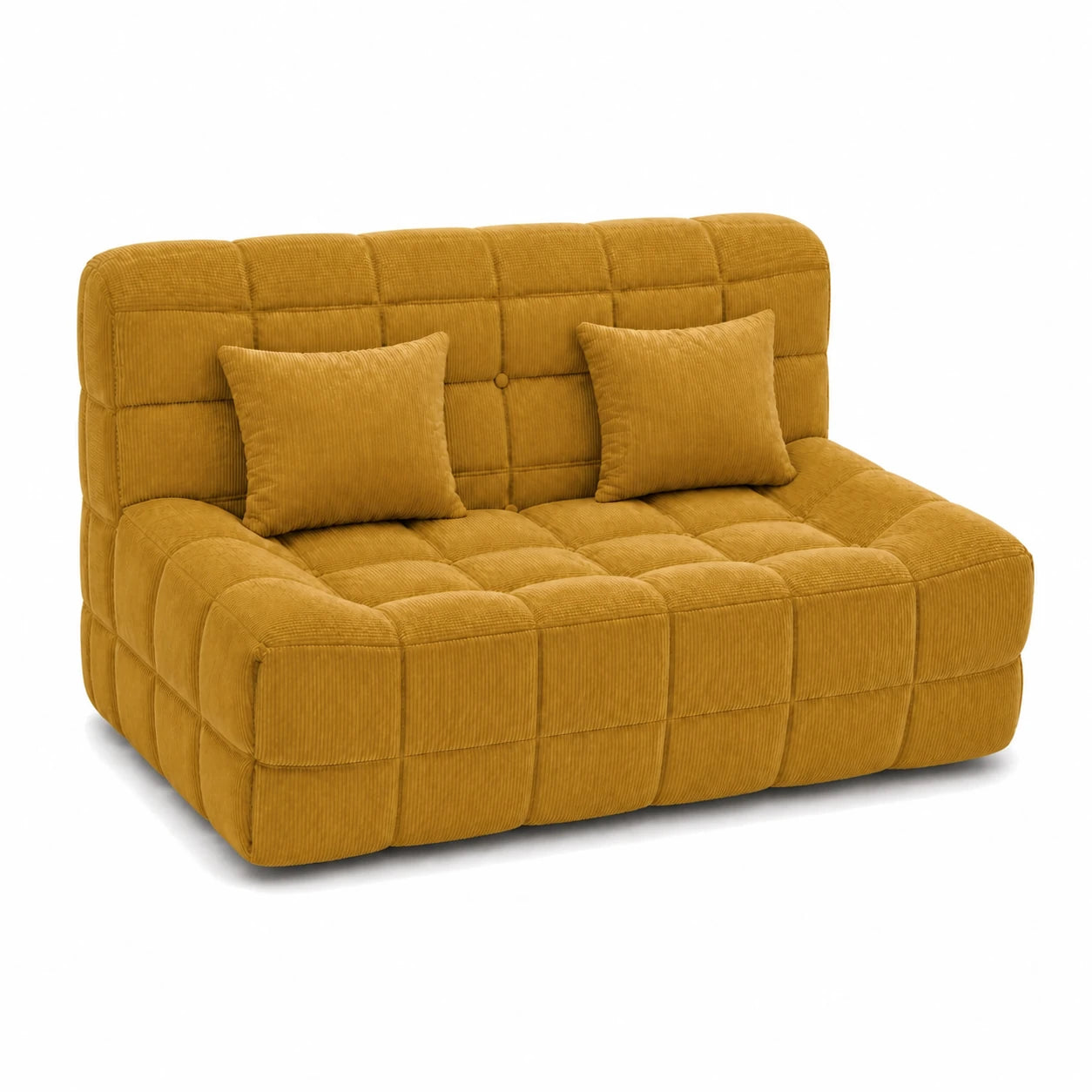 #JauneMoutarde Canapé Waffle Classic matelassé 2 places jaune moutarde, vue de trois quarts gauche