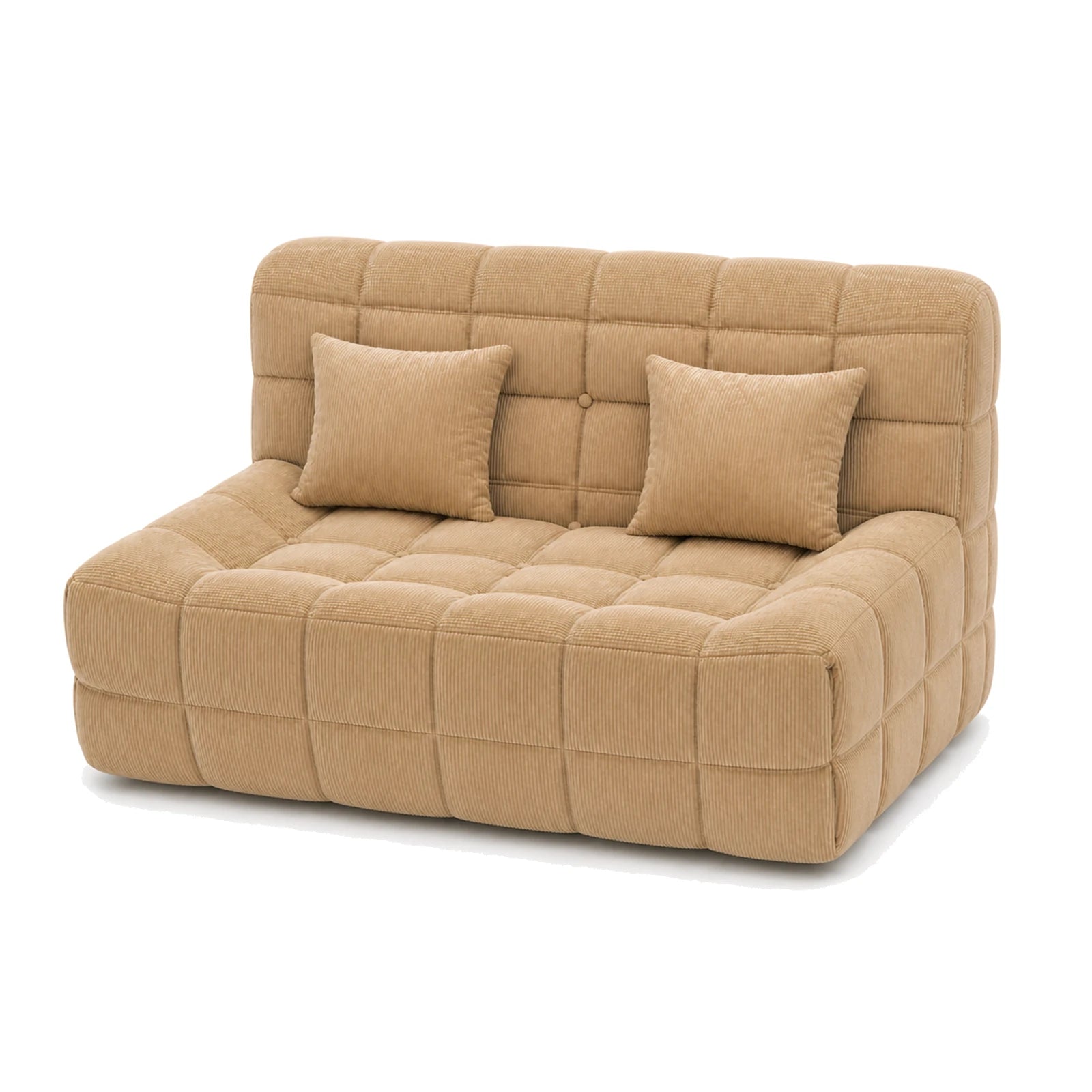 #MarronSable Canapé Waffle Classic matelassé 2 places marron sable, vue de trois quarts droite