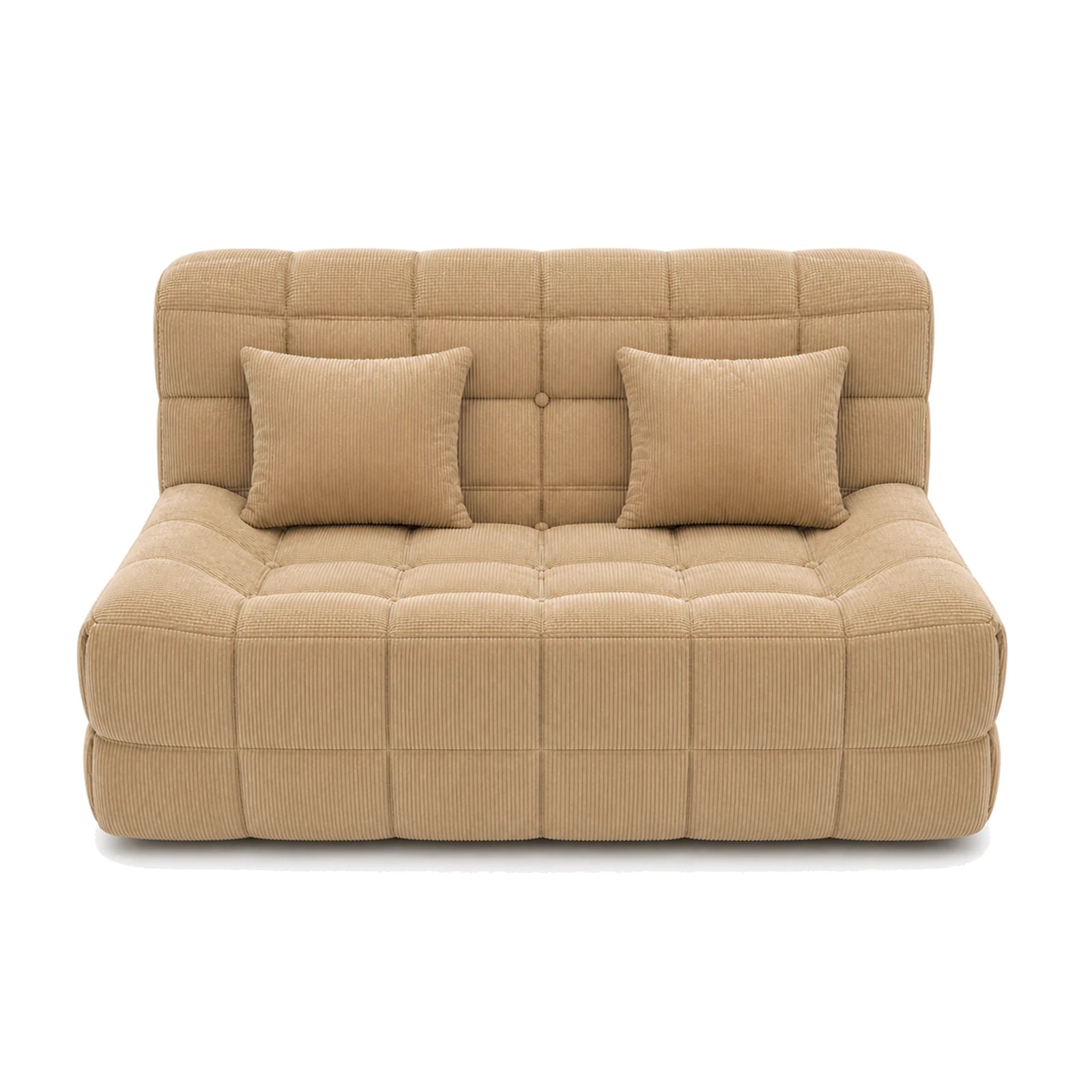 #MarronSable Canapé Waffle Classic matelassé 2 places marron sable, vue de face, assise basse et matelassage en damier