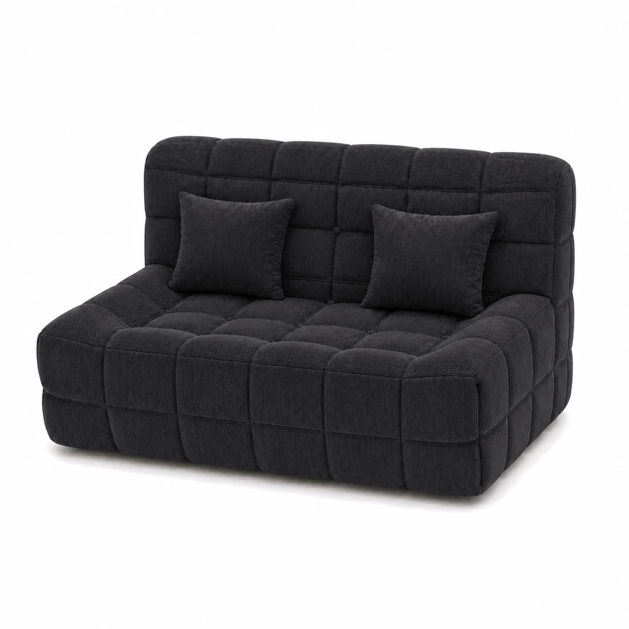 #Noir Canapé Waffle Classic matelassé 2 places noir, vue de trois quarts droite