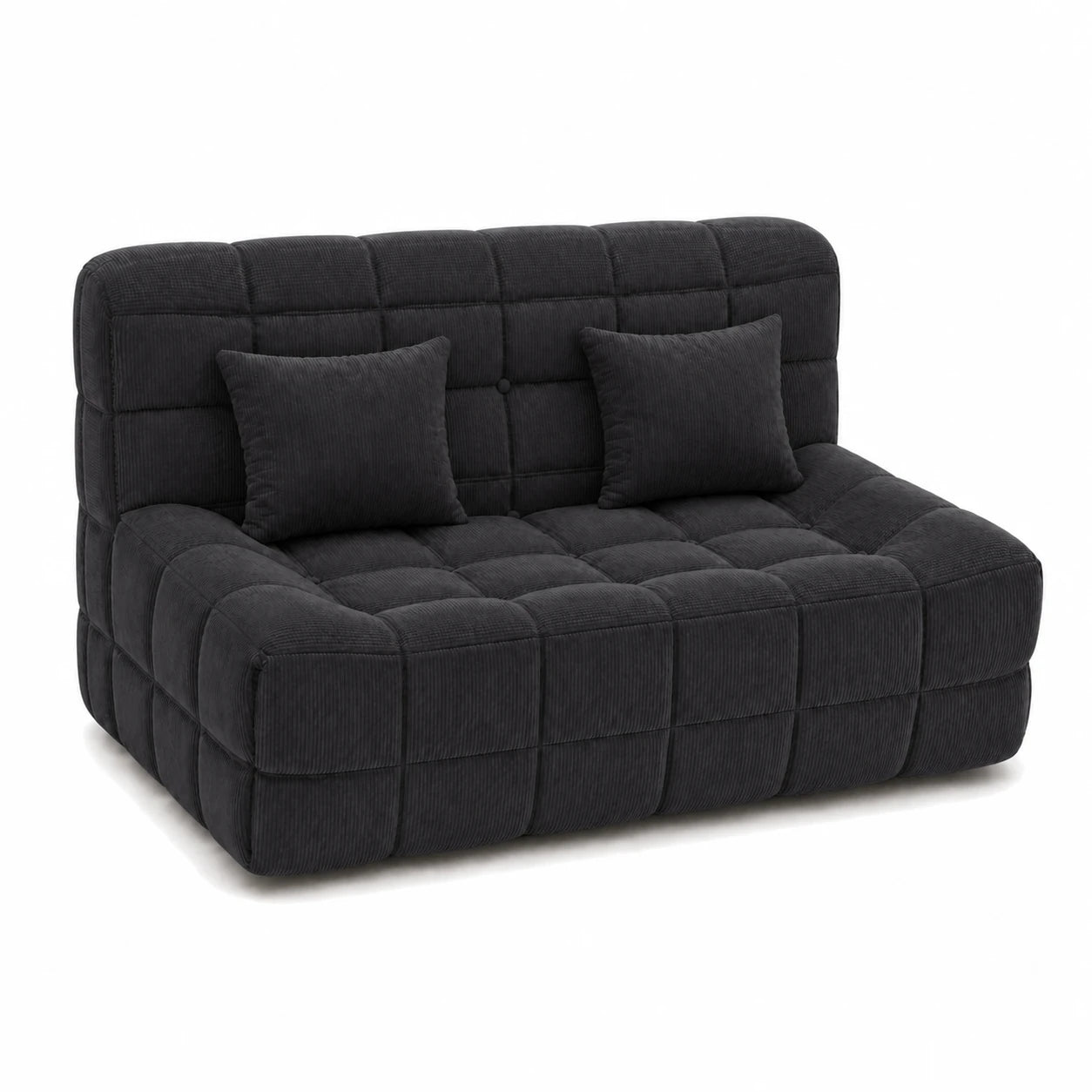 #Noir Canapé Waffle Classic matelassé 2 places noir, vue de trois quarts gauche