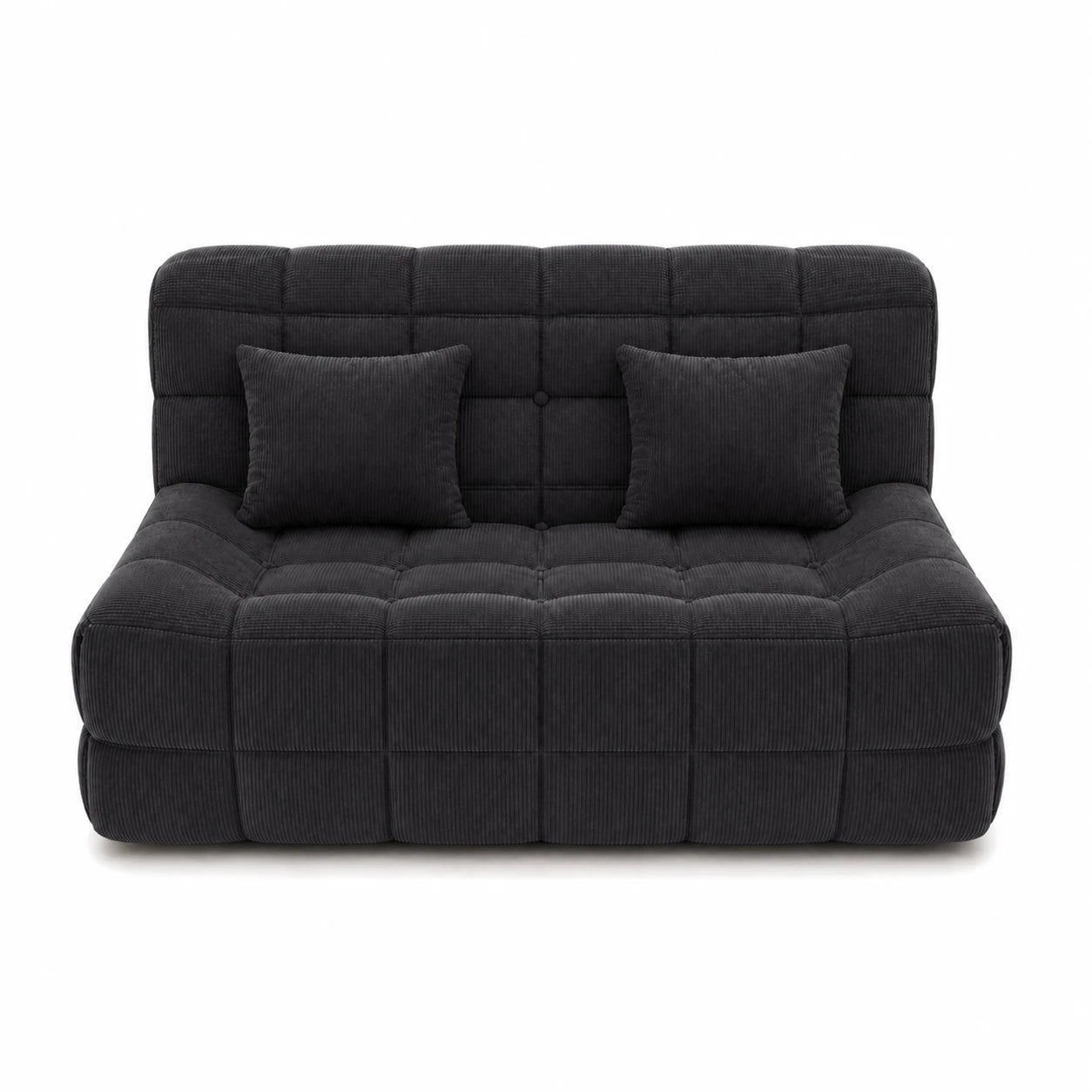 #Noir Canapé Waffle Classic matelassé 2 places noir, vue de face, assise basse et matelassage en damier