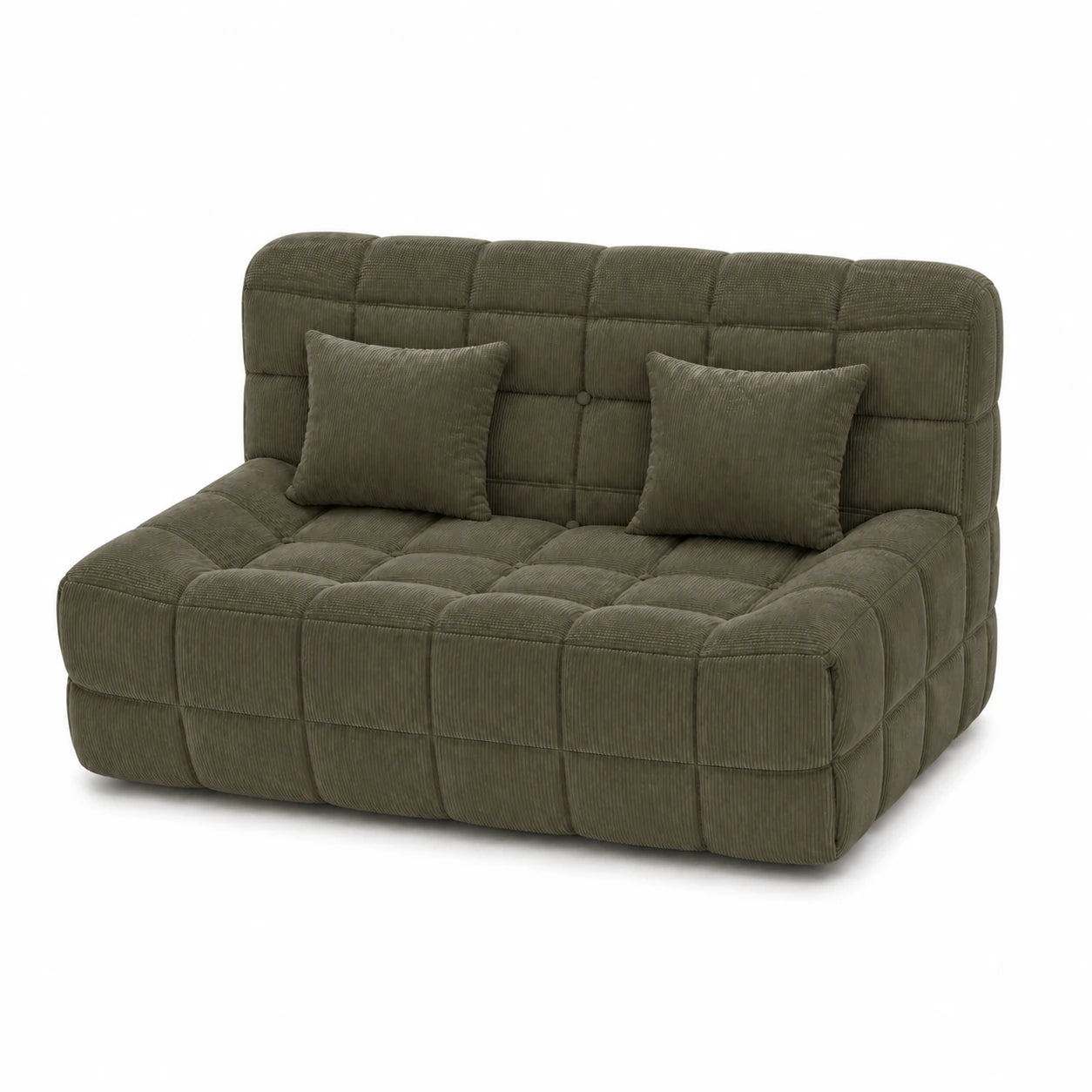 #VertOlive Canapé Waffle Classic matelassé 2 places vert olive, vue de trois quarts droite