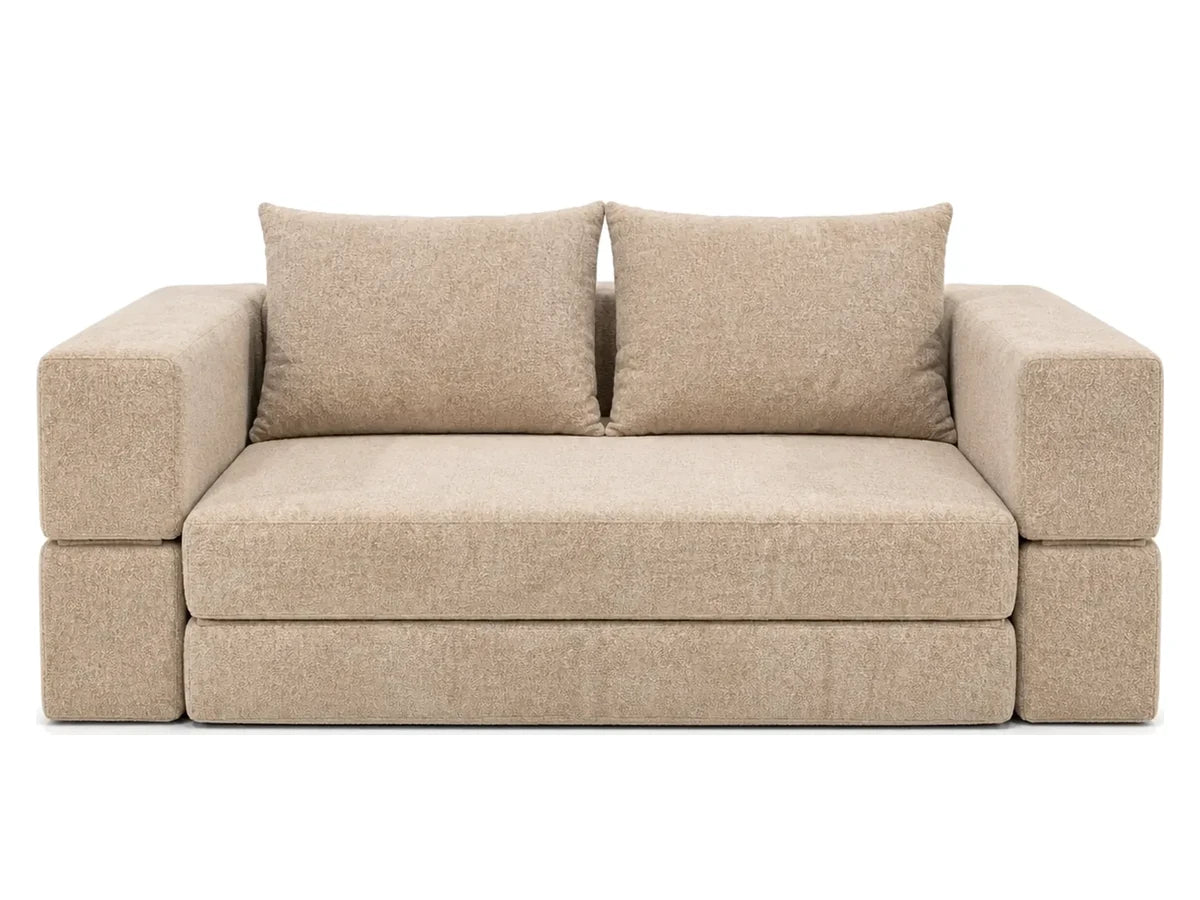 Canapé lit Nido beige en tissu chenille, vue de face