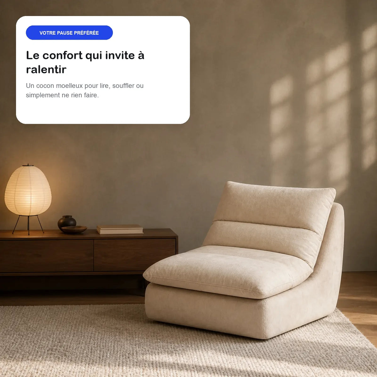 #BlancCrème Chauffeuse Gummy Mini blanc crème, en situation, ambiance détente