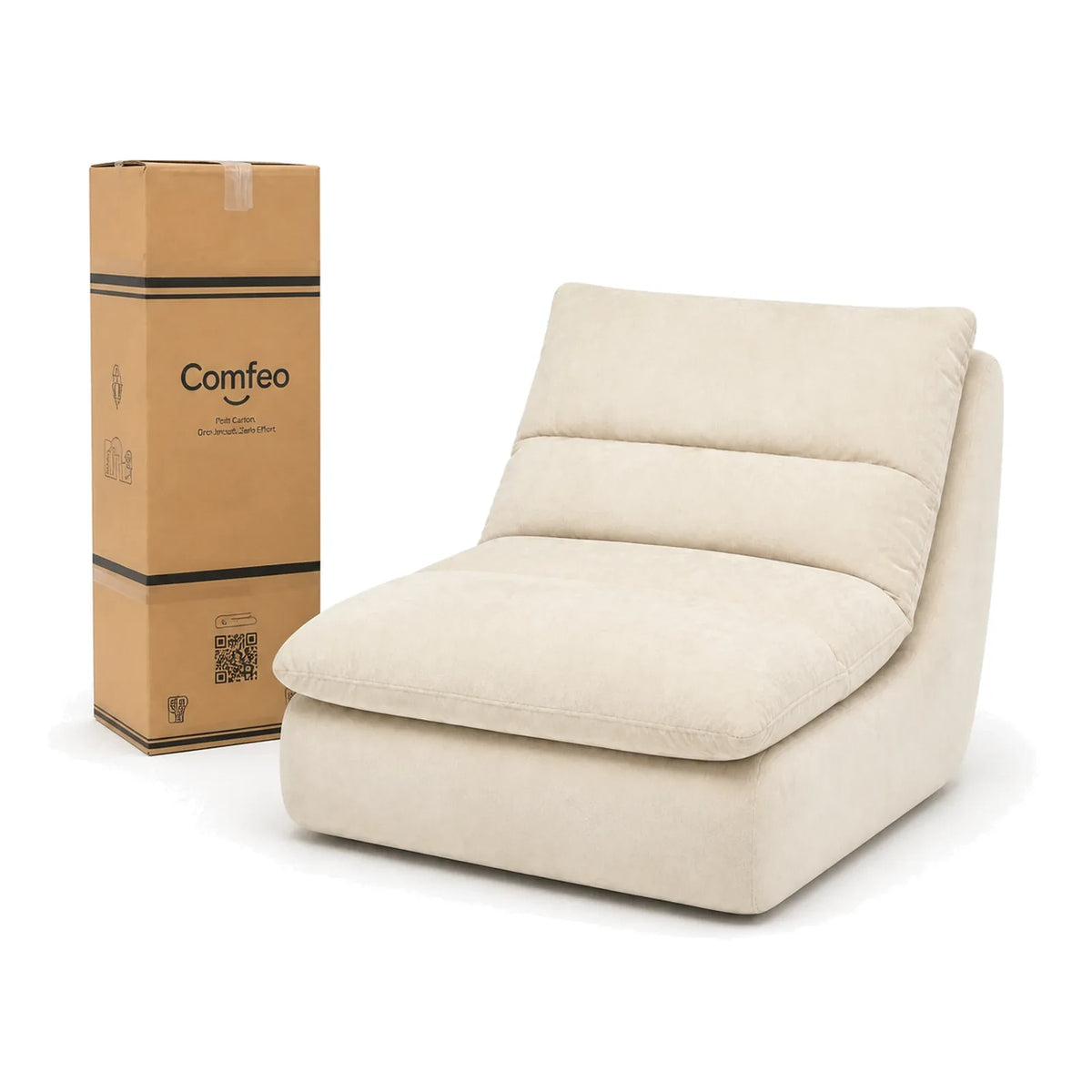 #BlancCrème Chauffeuse Gummy Mini blanc crème, livré compressé dans un seul carton de 30 x 30 x 93 cm