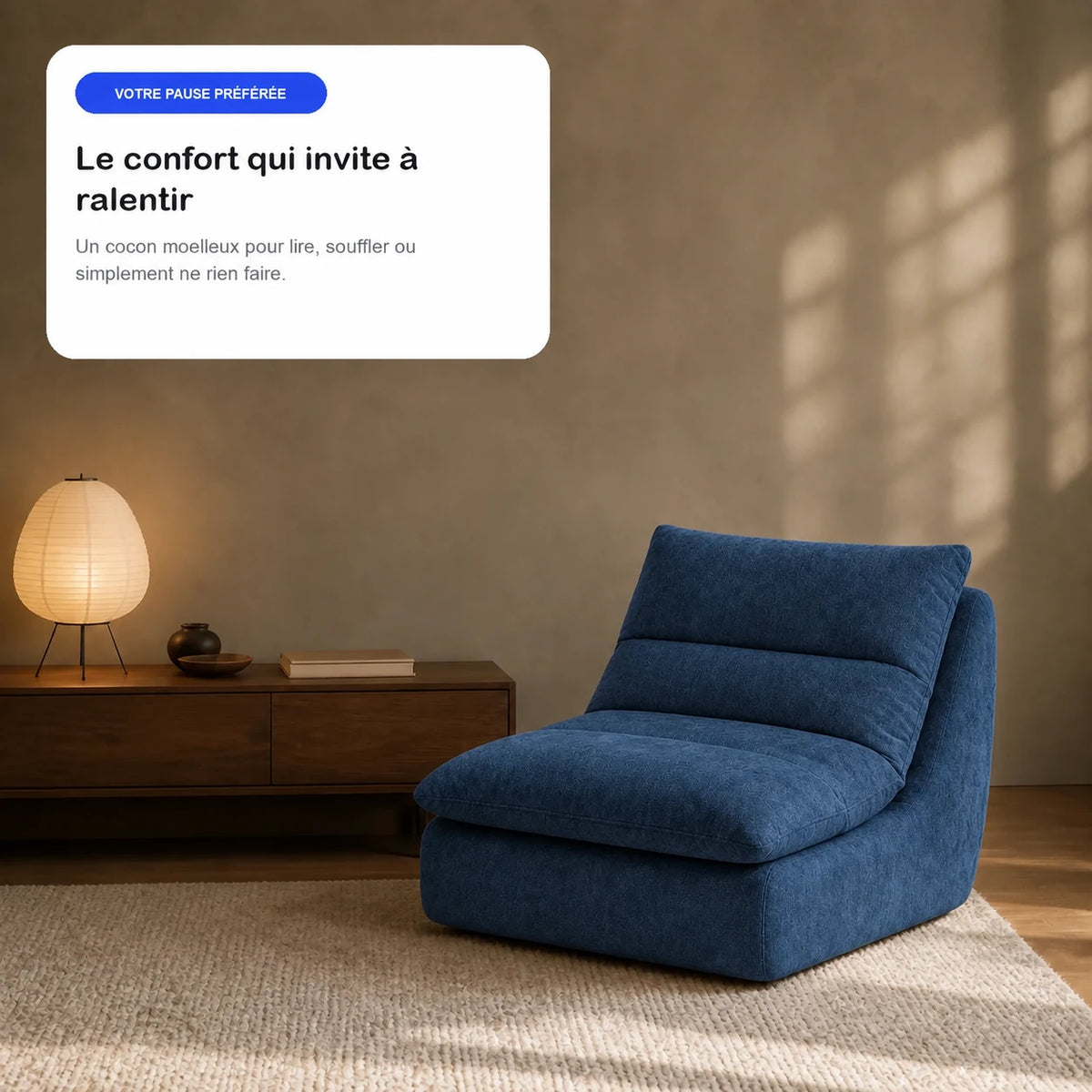 #Bleu Chauffeuse Gummy Mini bleu, en situation, ambiance détente