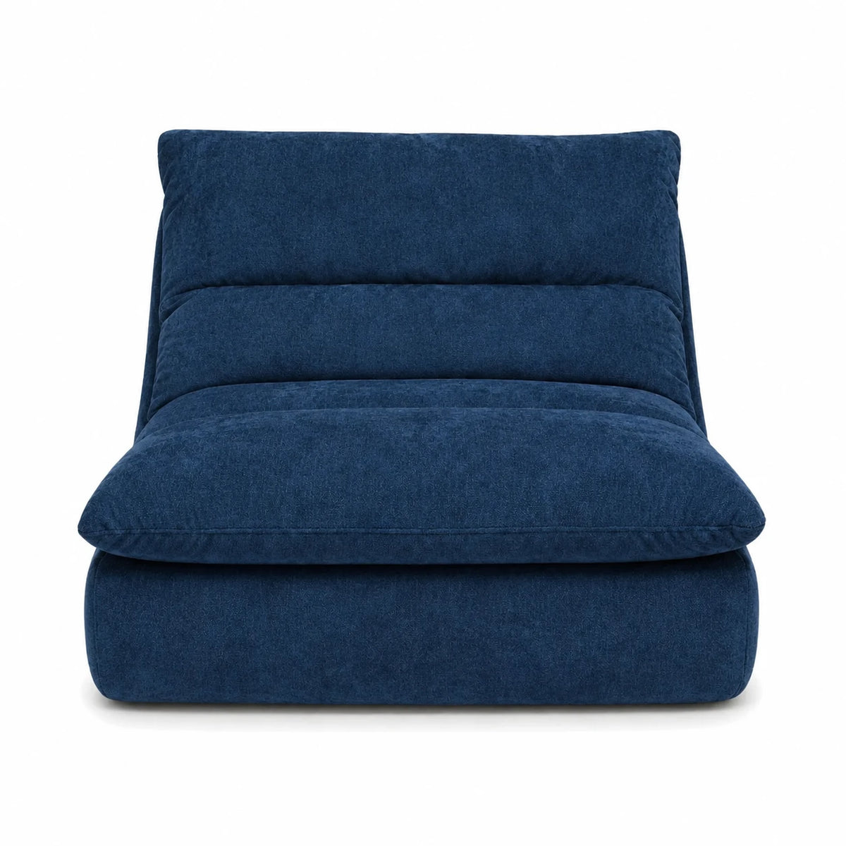#Bleu Chauffeuse Gummy Mini bleu, vue de face, assise moelleuse et dossier incliné