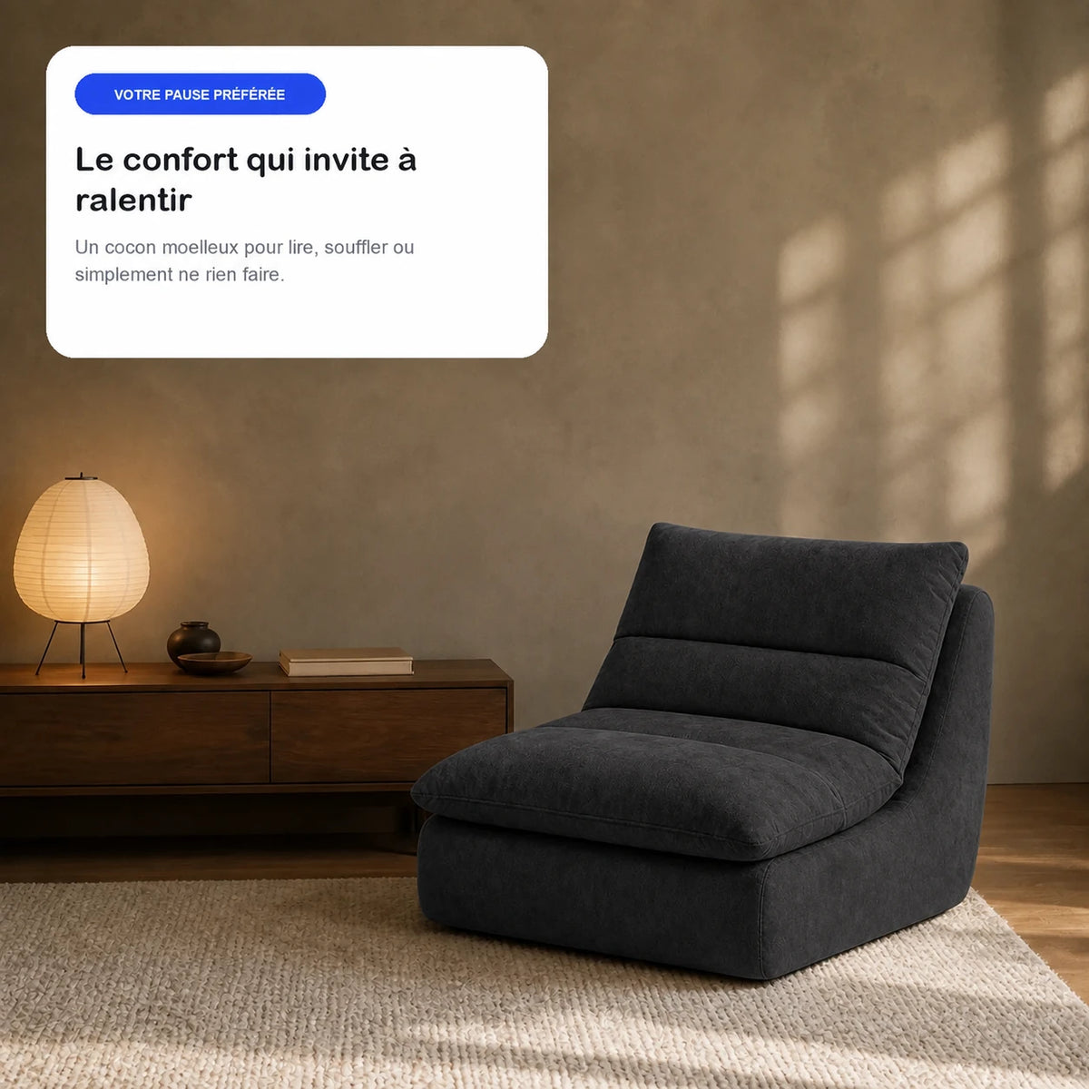 #Noir Chauffeuse Gummy Mini noir, en situation, ambiance détente