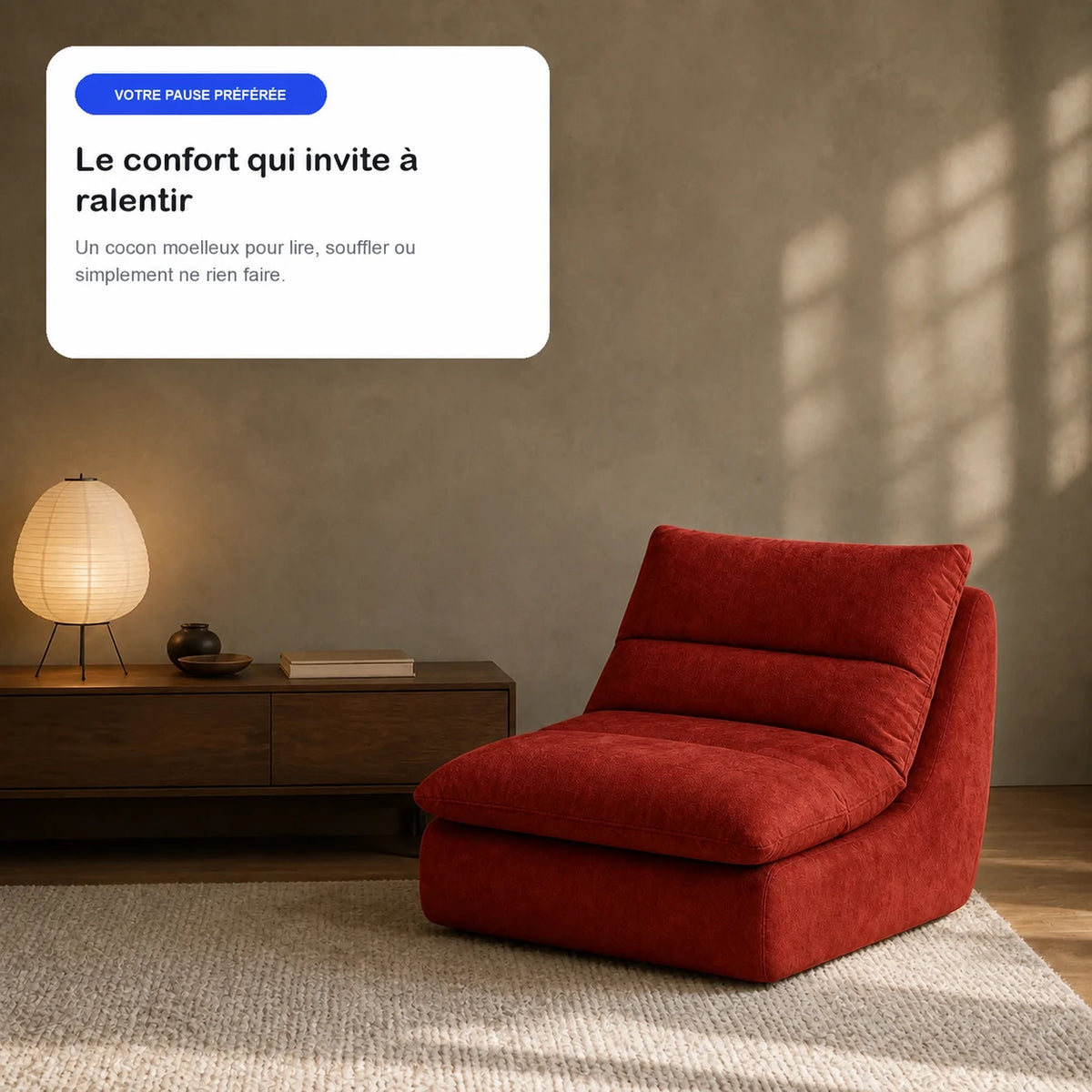 #Rouge Chauffeuse Gummy Mini rouge, en situation, ambiance détente