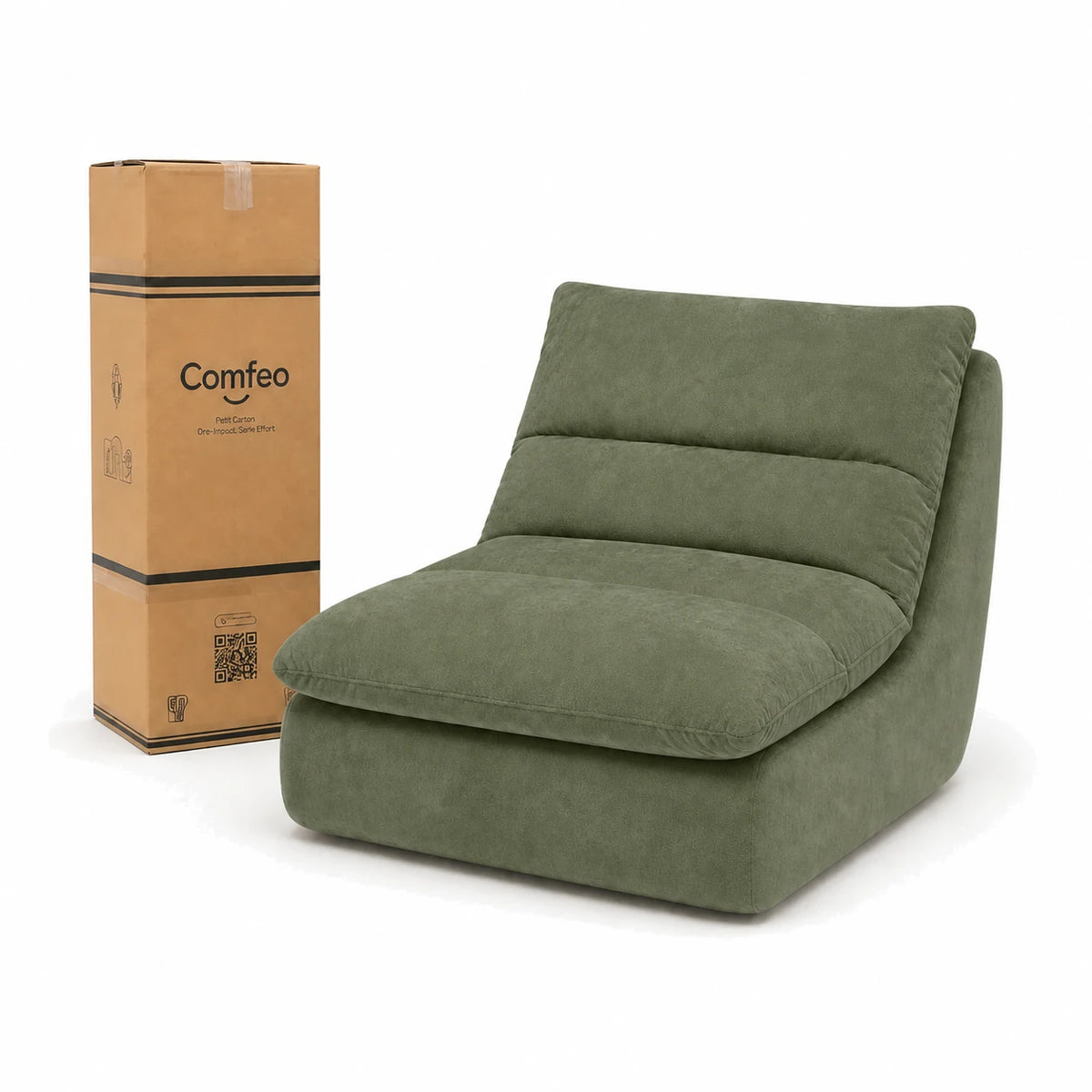 #VertSauge Chauffeuse Gummy Mini vert sauge, livré compressé dans un seul carton de 30 x 30 x 93 cm