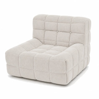 #BlancCrème Chauffeuse Waffle Mini matelassée 1 place blanc crème, vue de trois quarts droite