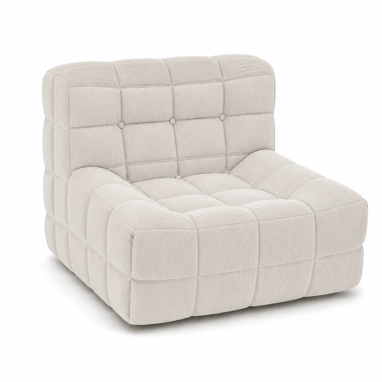 #BlancCrème Chauffeuse Waffle Mini matelassée 1 place blanc crème, vue de trois quarts gauche