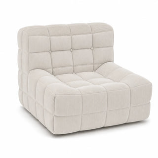 #BlancCrème Chauffeuse Waffle Mini matelassée 1 place blanc crème, vue de trois quarts gauche