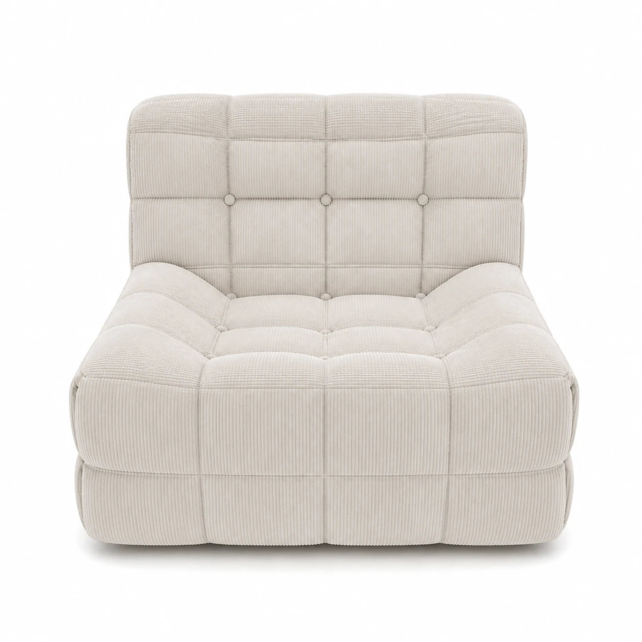 #BlancCrème Chauffeuse Waffle Mini matelassée 1 place blanc crème, vue de face, assise basse et matelassage en damier