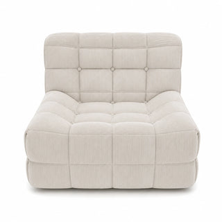 #BlancCrème Chauffeuse Waffle Mini matelassée 1 place blanc crème, vue de face, assise basse et matelassage en damier