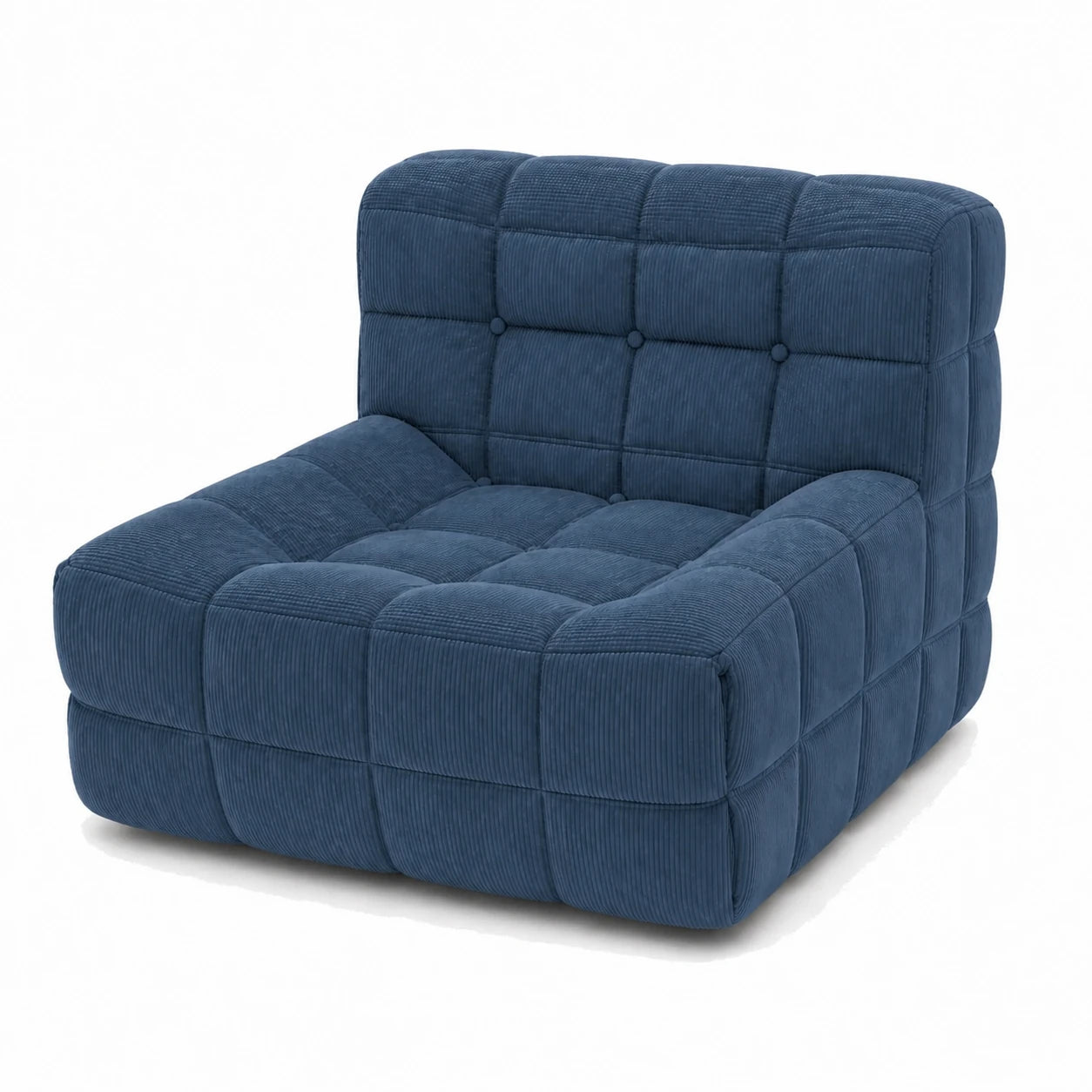 #BleuDenim Chauffeuse Waffle Mini matelassée 1 place bleu denim, vue de trois quarts droite