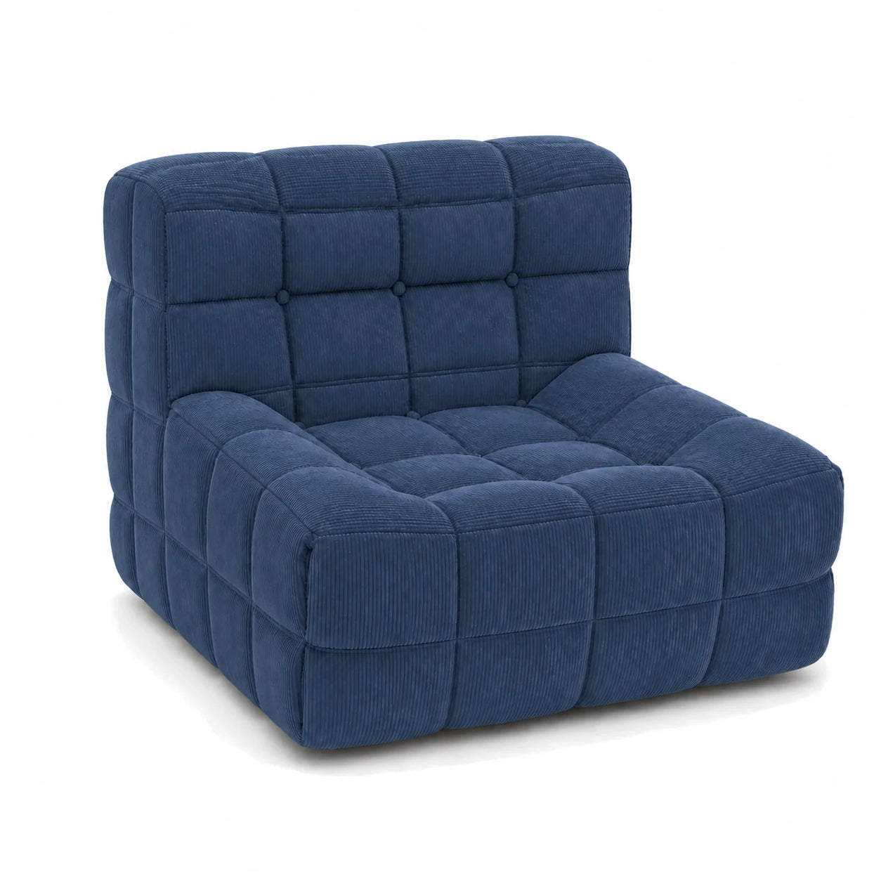 #BleuDenim Chauffeuse Waffle Mini matelassée 1 place bleu denim, vue de trois quarts gauche