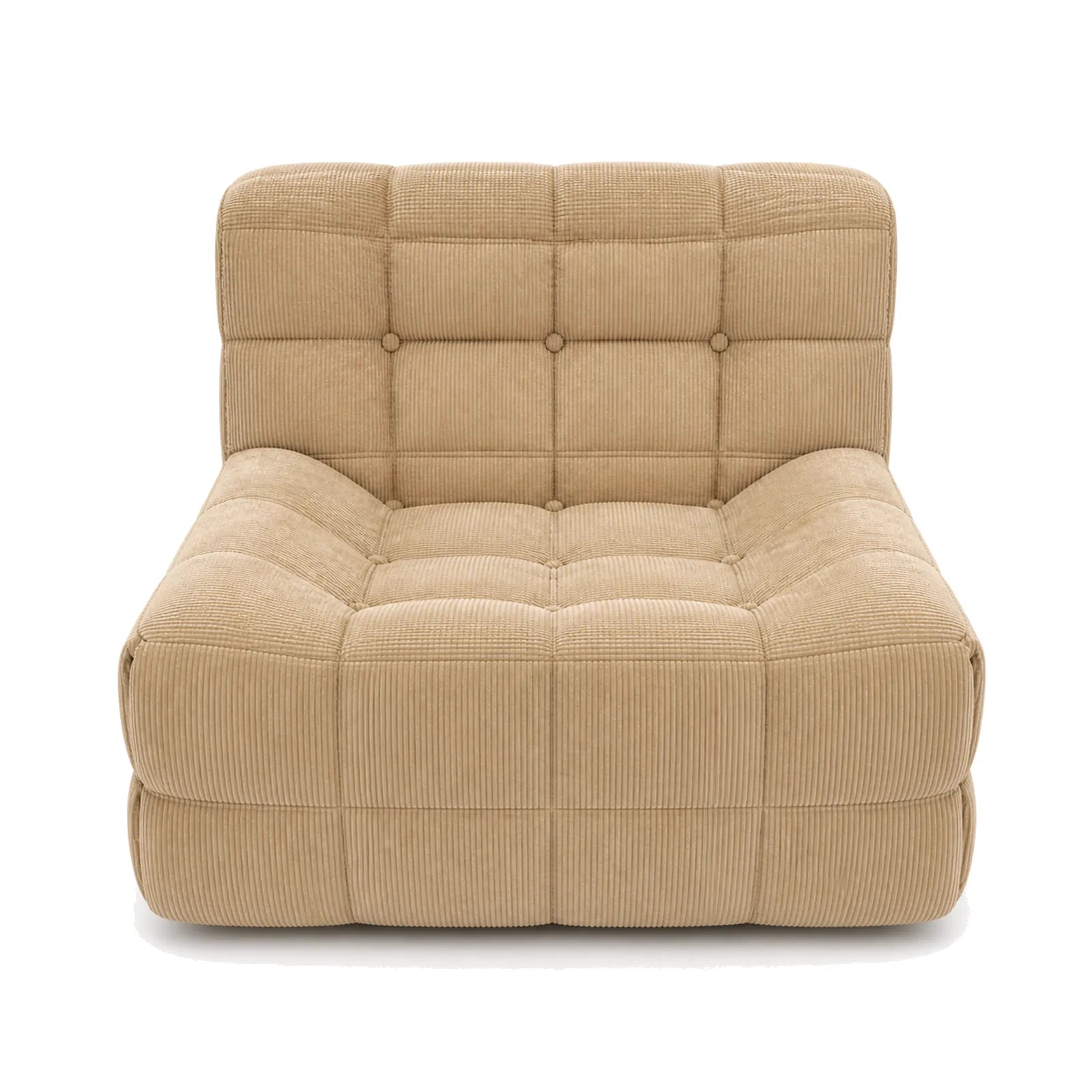 #MarronSable Chauffeuse Waffle Mini matelassée 1 place marron sable, vue de face, assise basse et matelassage en damier