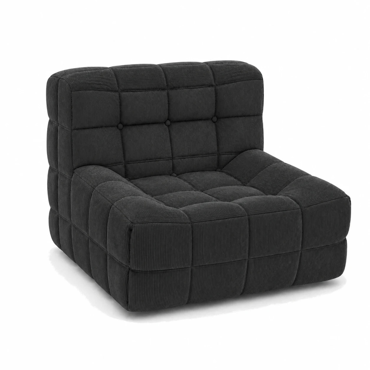 #Noir Chauffeuse Waffle Mini matelassée 1 place noir, vue de trois quarts gauche