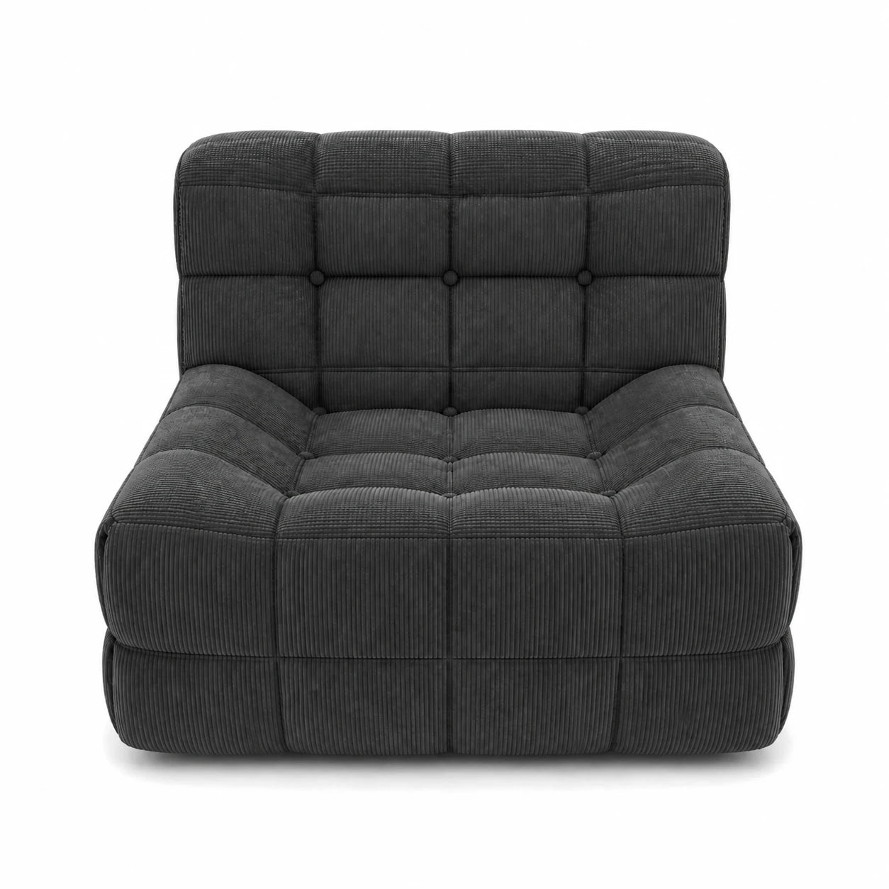 #Noir Chauffeuse Waffle Mini matelassée 1 place noir, vue de face, assise basse et matelassage en damier