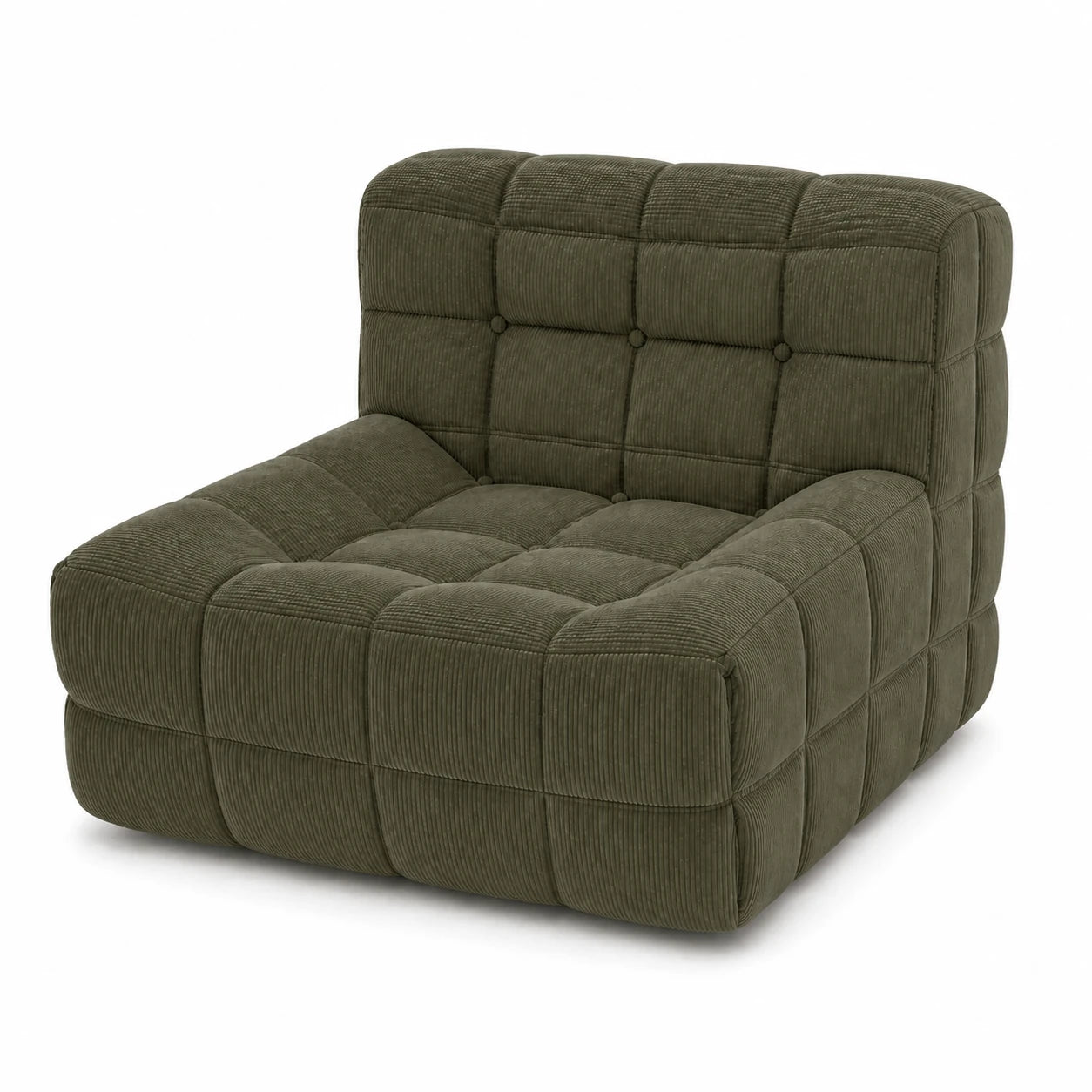 #VertOlive Chauffeuse Waffle Mini matelassée 1 place vert olive, vue de trois quarts droite