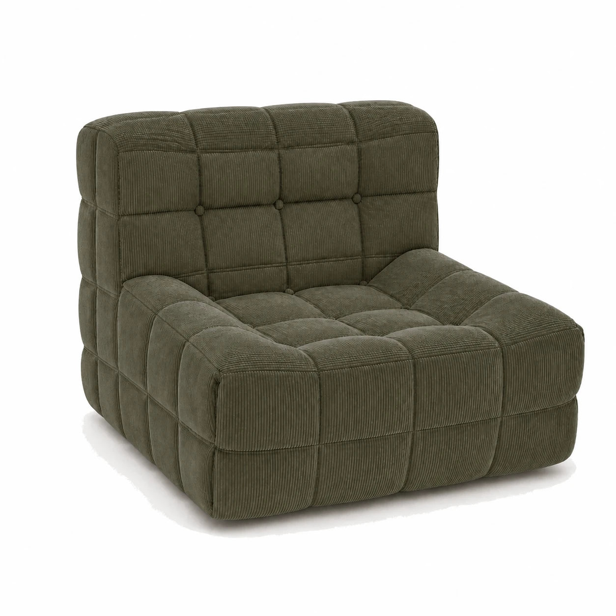 #VertOlive Chauffeuse Waffle Mini matelassée 1 place vert olive, vue de trois quarts gauche