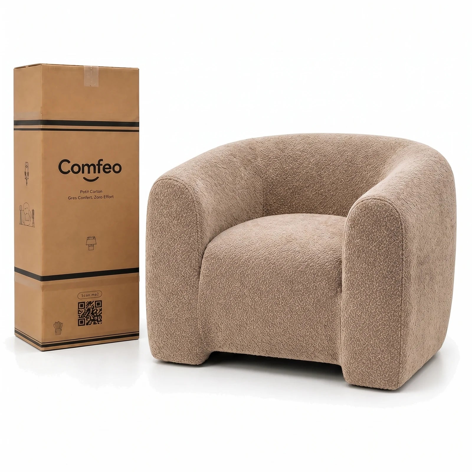 #BeigeSable Fauteuil Cocoun beige sable, livré compressé dans un seul carton de 30 x 35 x 110 cm