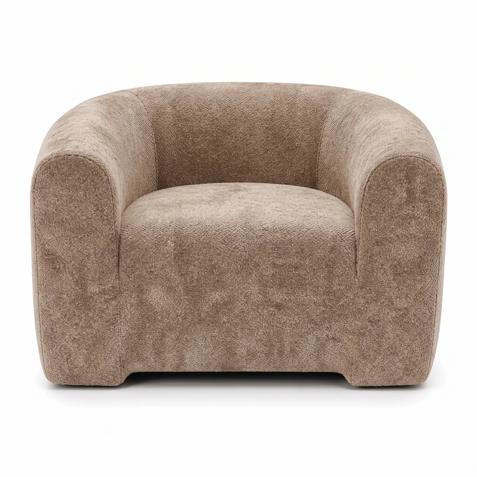 #BeigeSable Fauteuil Cocoun beige sable, vue de face, dossier arrondi et accoudoirs larges
