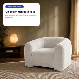 #BlancCrème Fauteuil Cocoun blanc crème, en situation, coin lecture