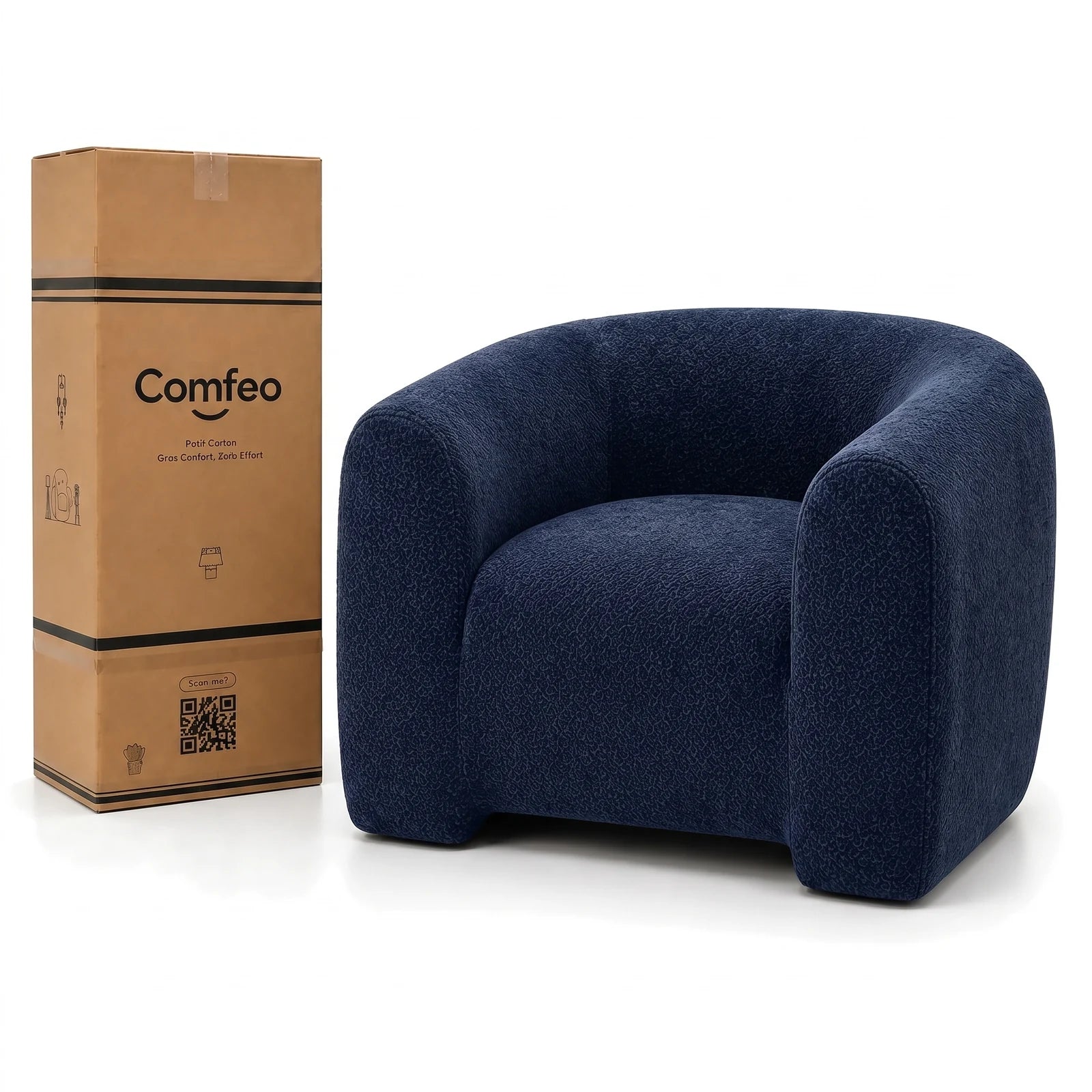 #BleuMarine Fauteuil Cocoun bleu marine, livré compressé dans un seul carton de 30 x 35 x 110 cm