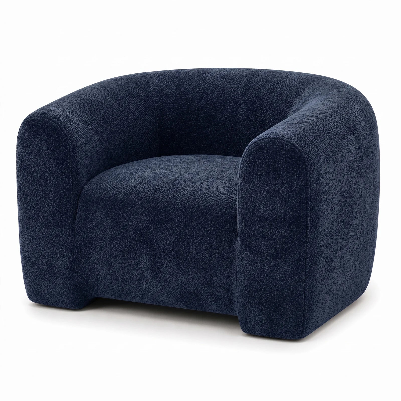 #BleuMarine Fauteuil Cocoun bleu marine, vue de trois quarts droite, silhouette enveloppante