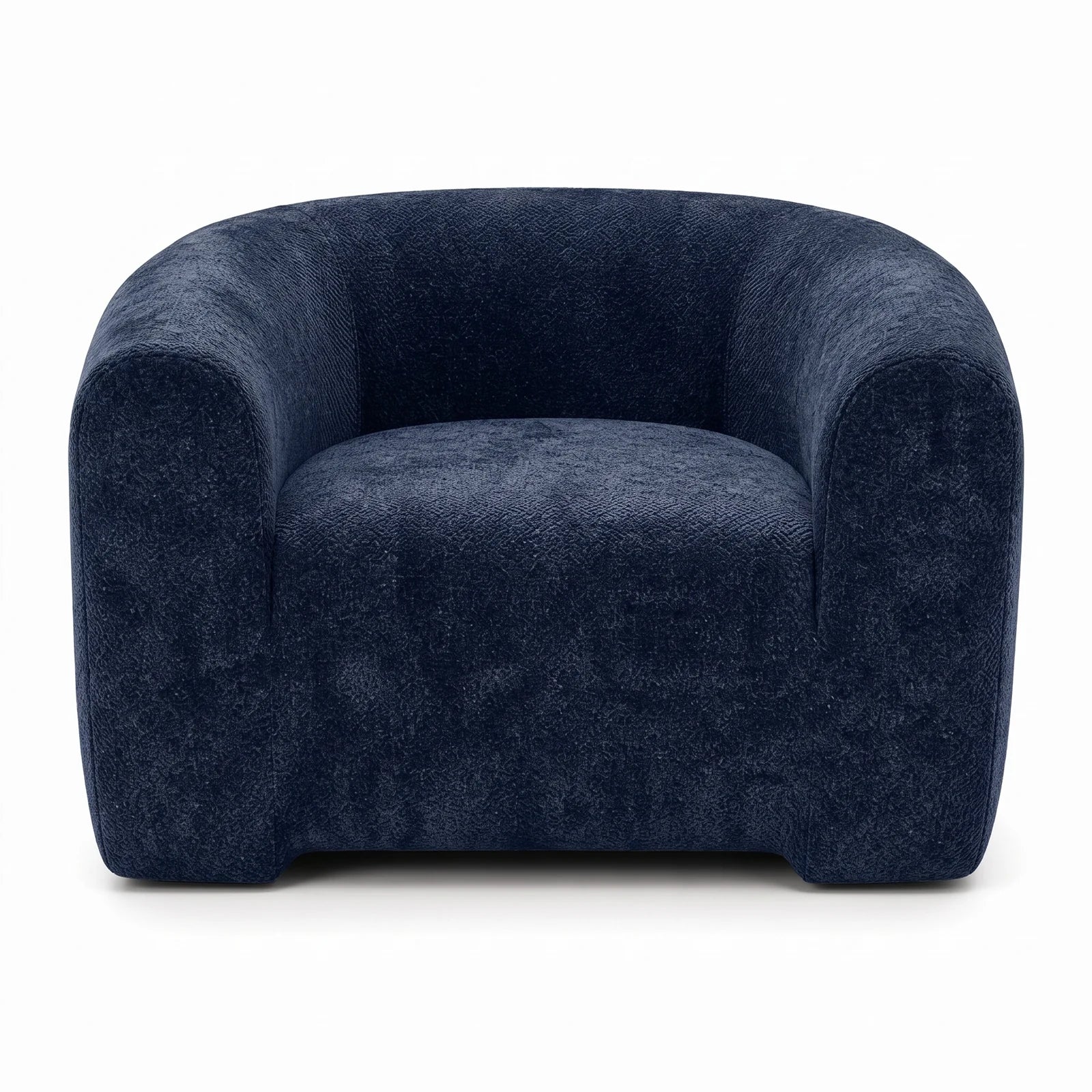 #BleuMarine Fauteuil Cocoun bleu marine, vue de face, dossier arrondi et accoudoirs larges