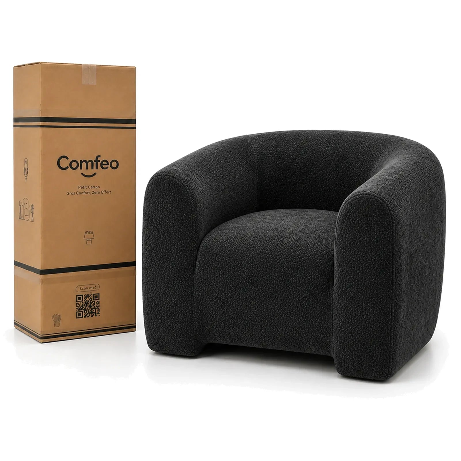 #Noir Fauteuil Cocoun noir, livré compressé dans un seul carton de 30 x 35 x 110 cm
