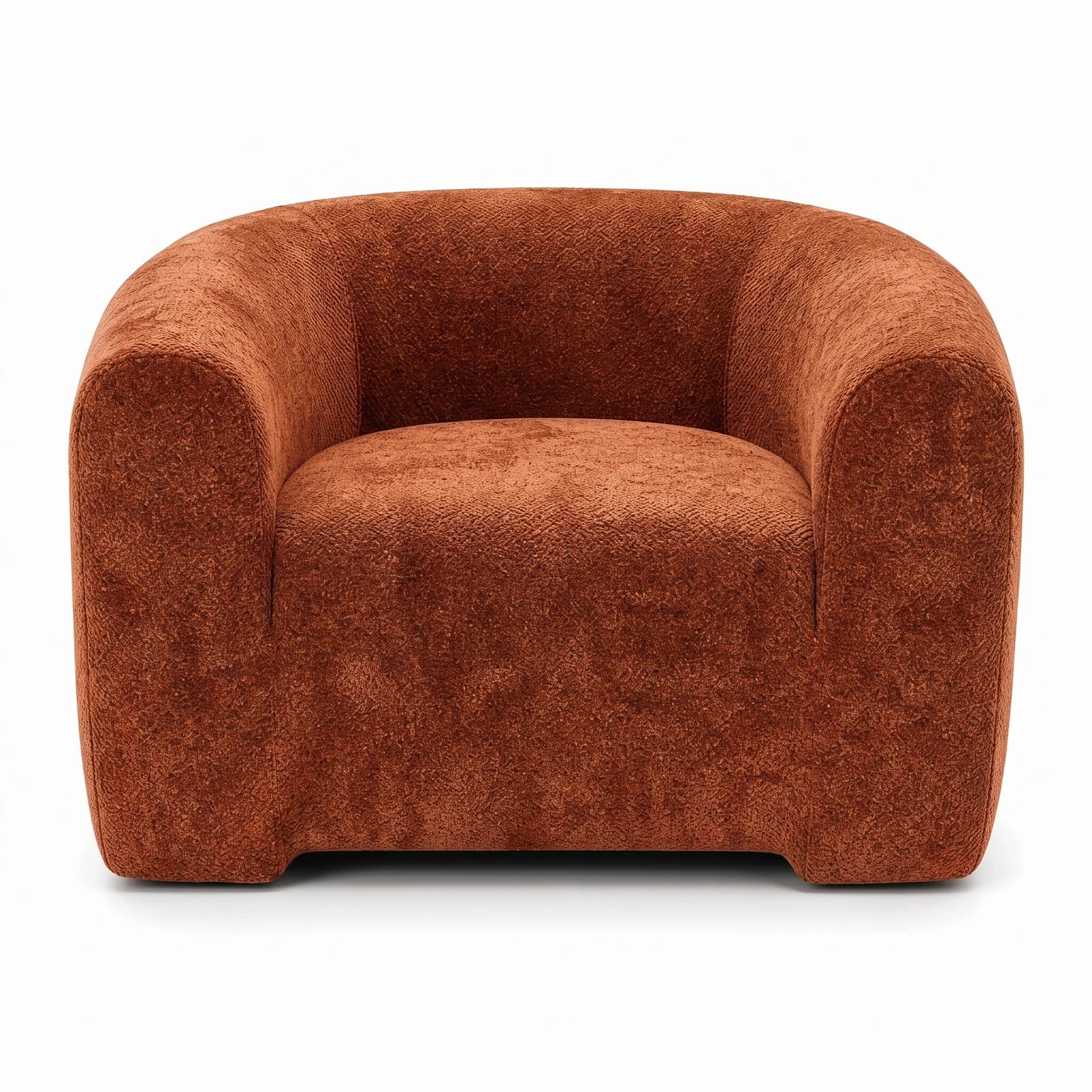 #OrangeTerracotta Fauteuil Cocoun orange terracotta, vue de face, dossier arrondi et accoudoirs larges