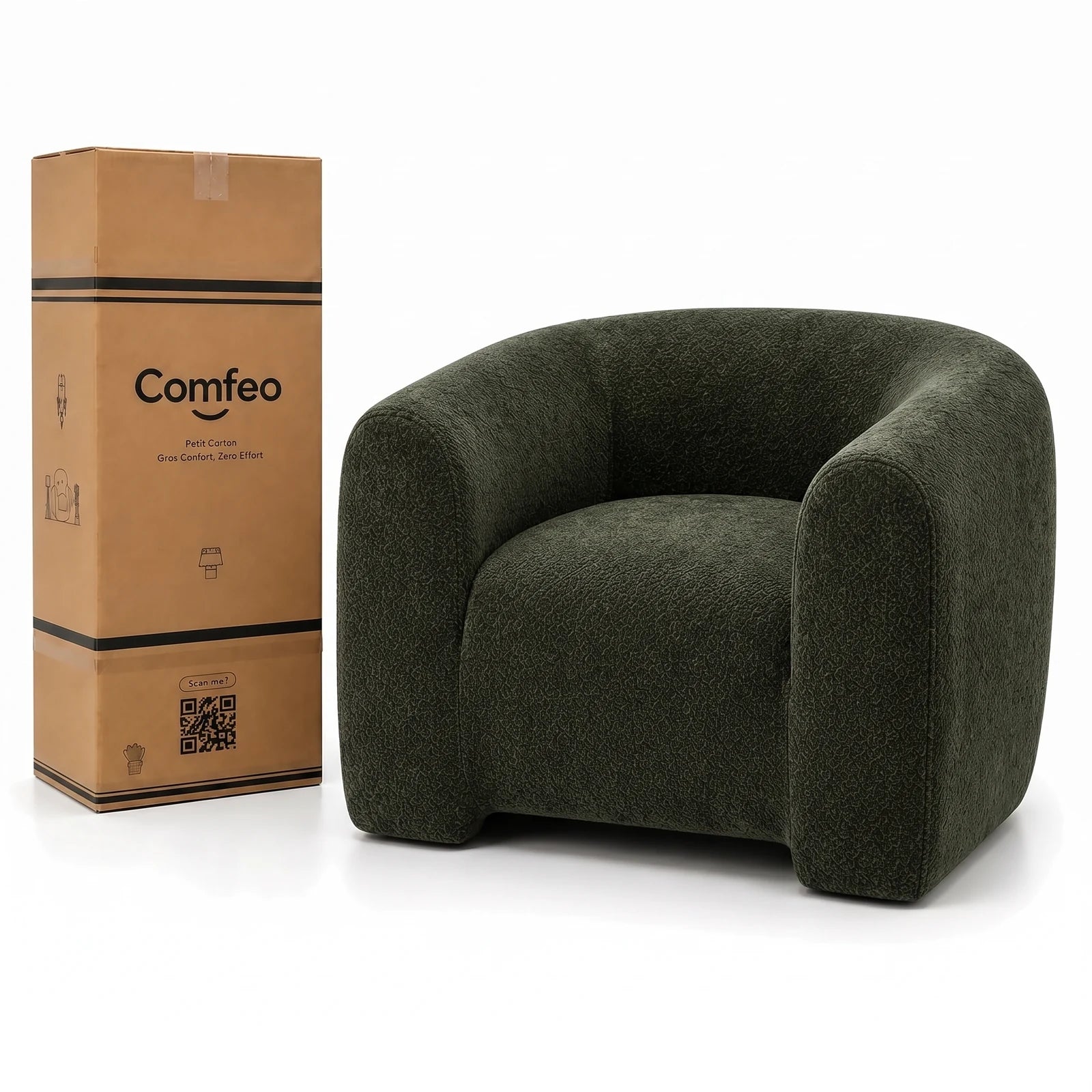 #Vert Fauteuil Cocoun vert, livré compressé dans un seul carton de 30 x 35 x 110 cm