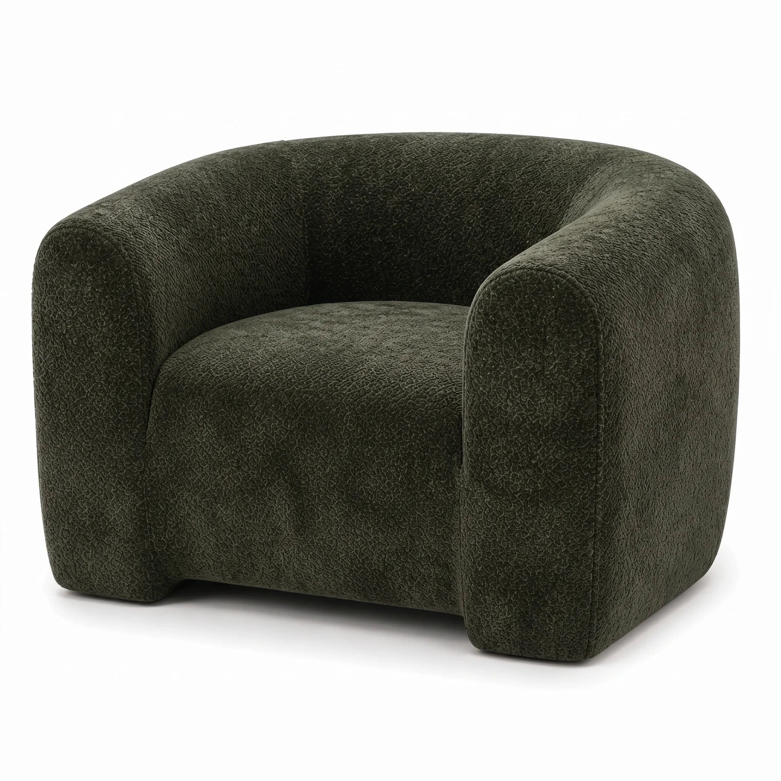 #Vert Fauteuil Cocoun vert, vue de trois quarts droite, silhouette enveloppante