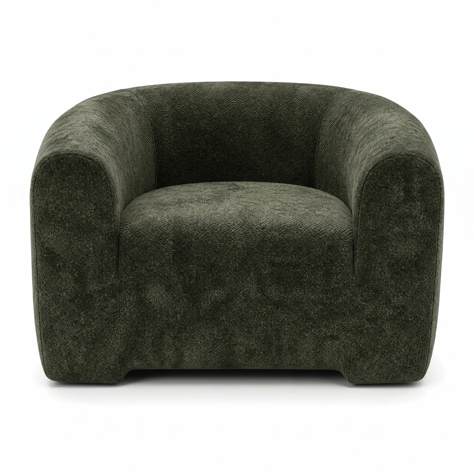 #Vert Fauteuil Cocoun vert, vue de face, dossier arrondi et accoudoirs larges