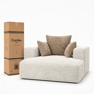 #BlancCrème Méridienne Ampio Bed blanc crème en velours côtelé, livrée compressée dans un seul carton de 45 x 40 x 128 cm